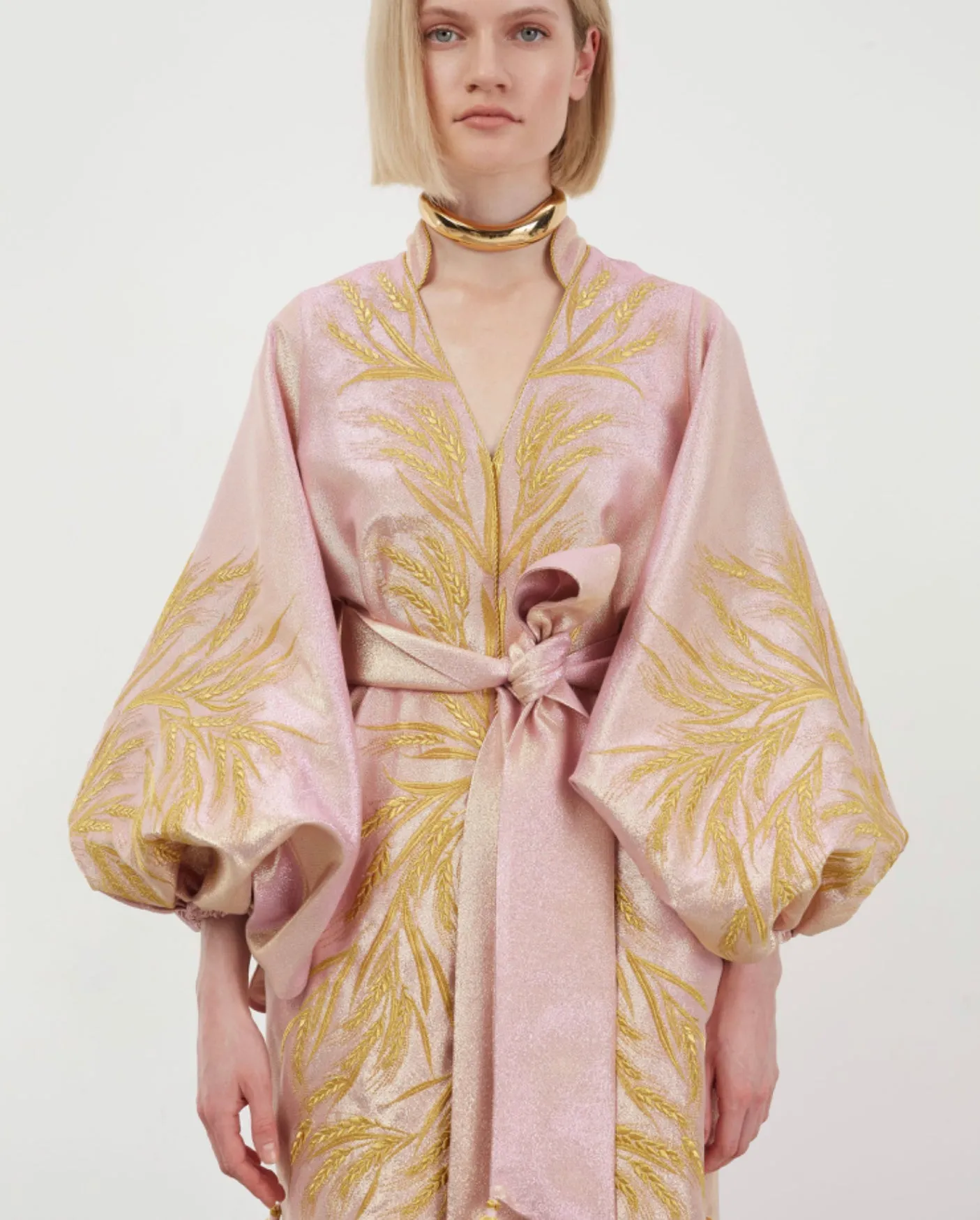 Pink dress with gold embroidery