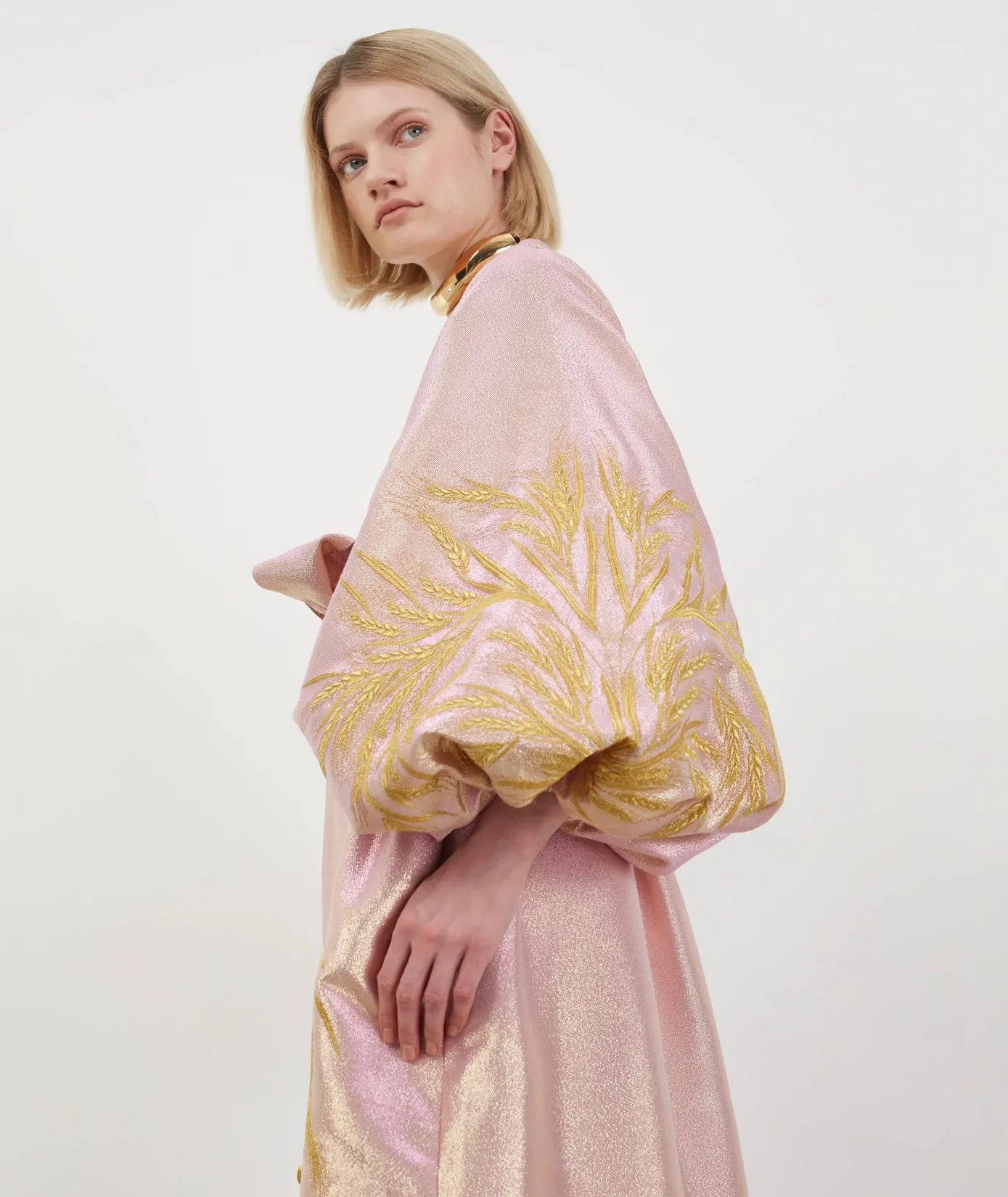 Pink dress with gold embroidery
