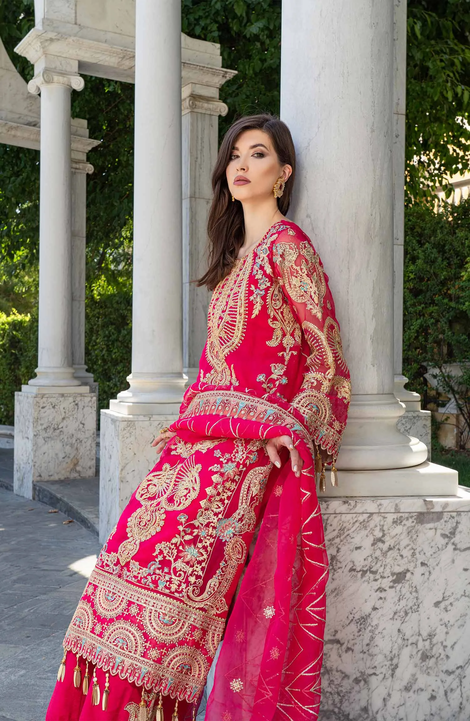 Pink Pakistani Dress in Kameez Trouser Dupatta Style