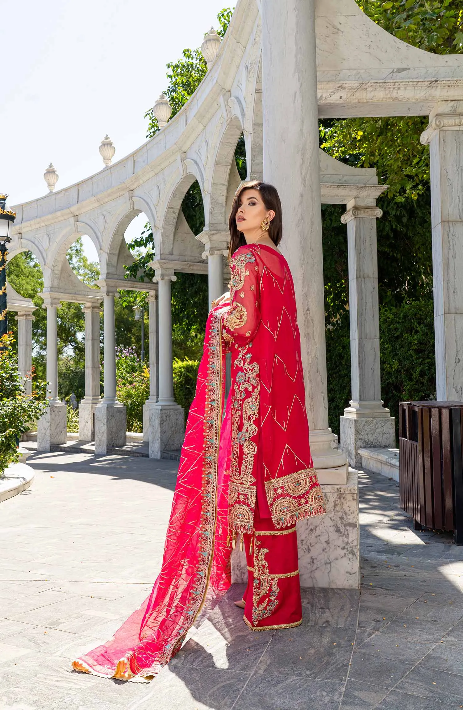 Pink Pakistani Dress in Kameez Trouser Dupatta Style