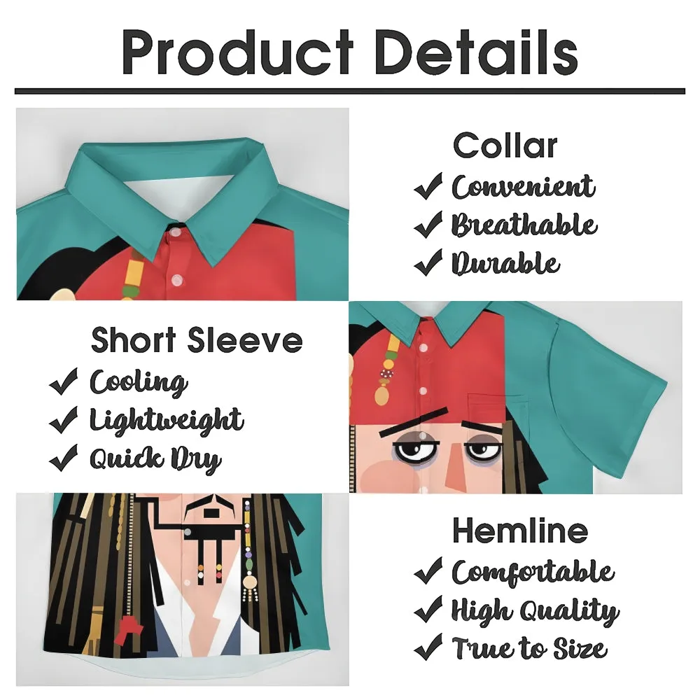 Pirates Abstract Art Print Large Bamboo Linen Short Sleeve Shirt 2406000408