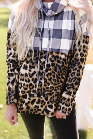 Plaid Patchwork Cowl Neck Sweatshirt