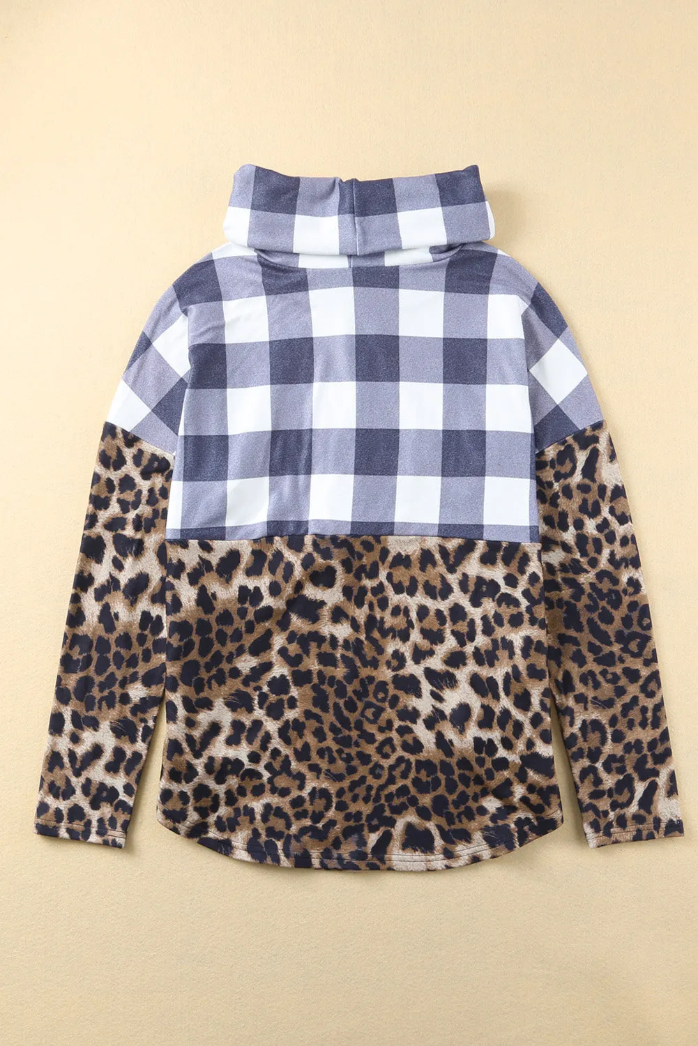 Plaid Patchwork Cowl Neck Sweatshirt
