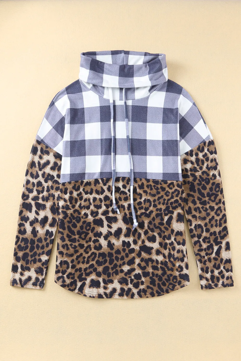 Plaid Patchwork Cowl Neck Sweatshirt