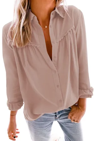 Plain Pleated Bust Cuffed Sleeves Shirt