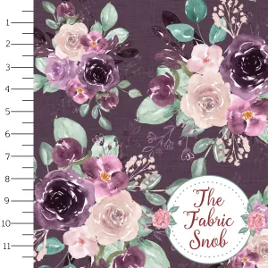 Plum Floral On Dark Plum - Round 5-2021 Flash Florals - 1/2 metre