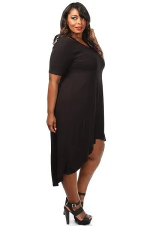 Plus Size Solid Slit High Low Dress