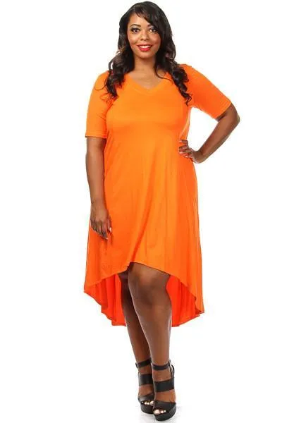 Plus Size Solid Slit High Low Dress