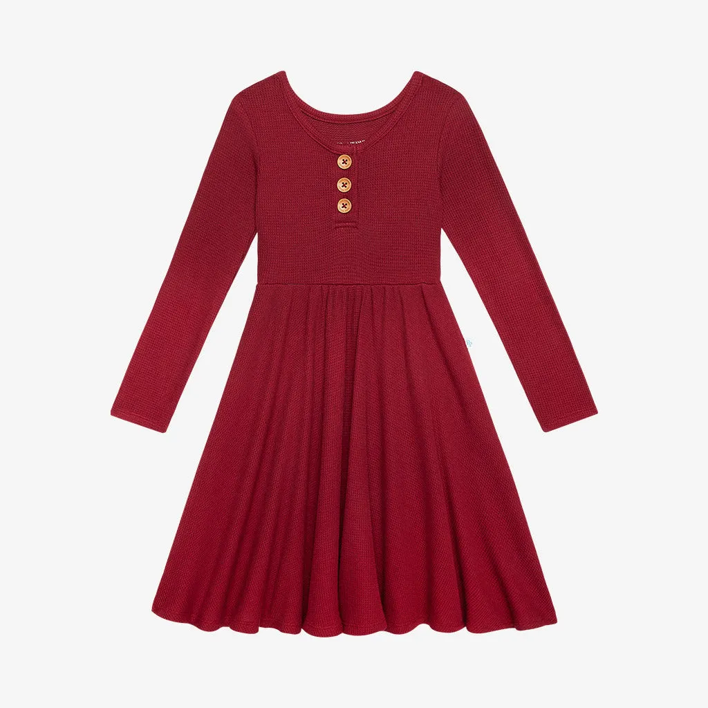 Posh Peanut Bordeaux Waffle L/S Henley Twirl Dress
