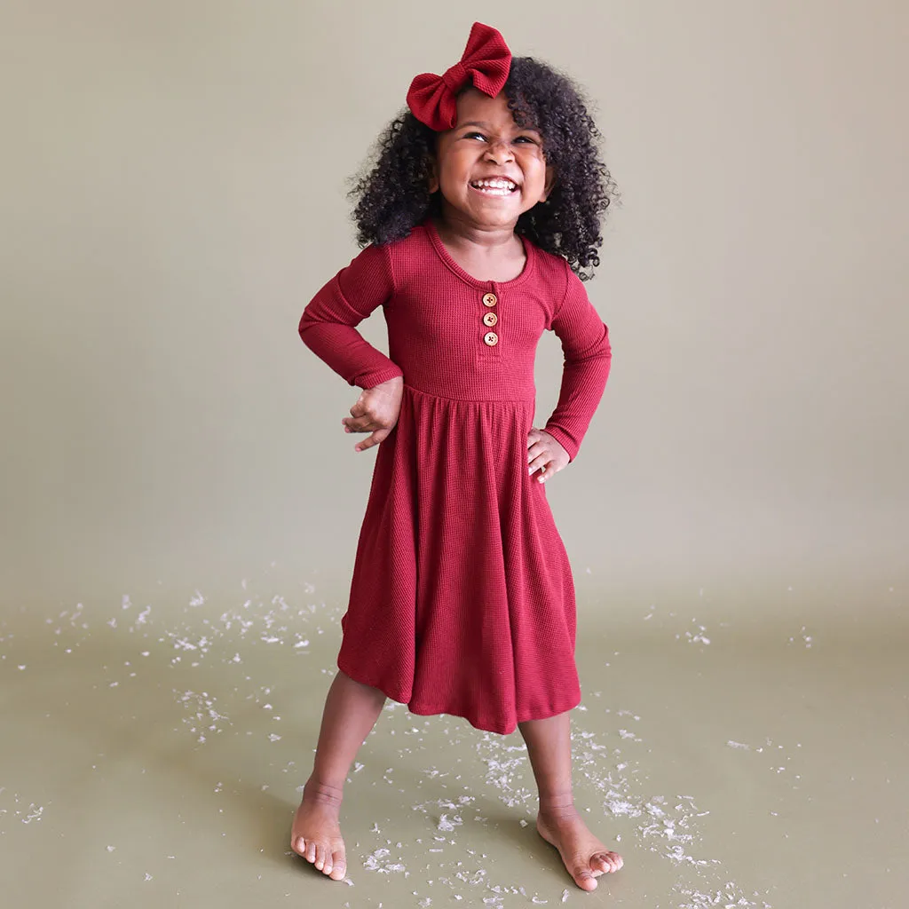 Posh Peanut Bordeaux Waffle L/S Henley Twirl Dress