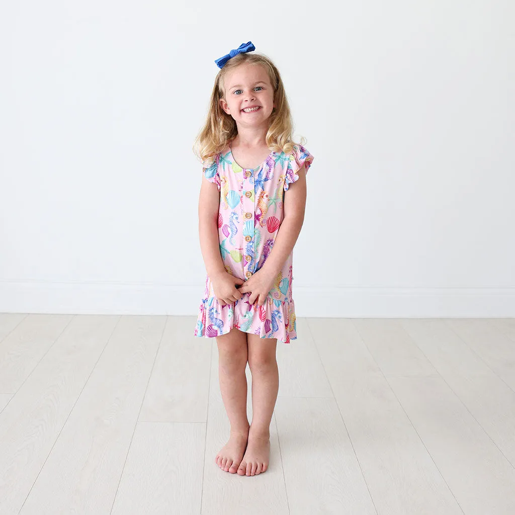 Posh Peanut Coral Henley Ruffled Capsleeve Hi Low Dress