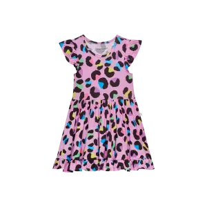 Posh Peanut Electric Leopard Cap Sleeve Ruffled Twirl Dress