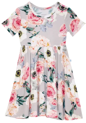 Posh Peanut French Gray S/S Ruffled Capsleeve Twirl Dress