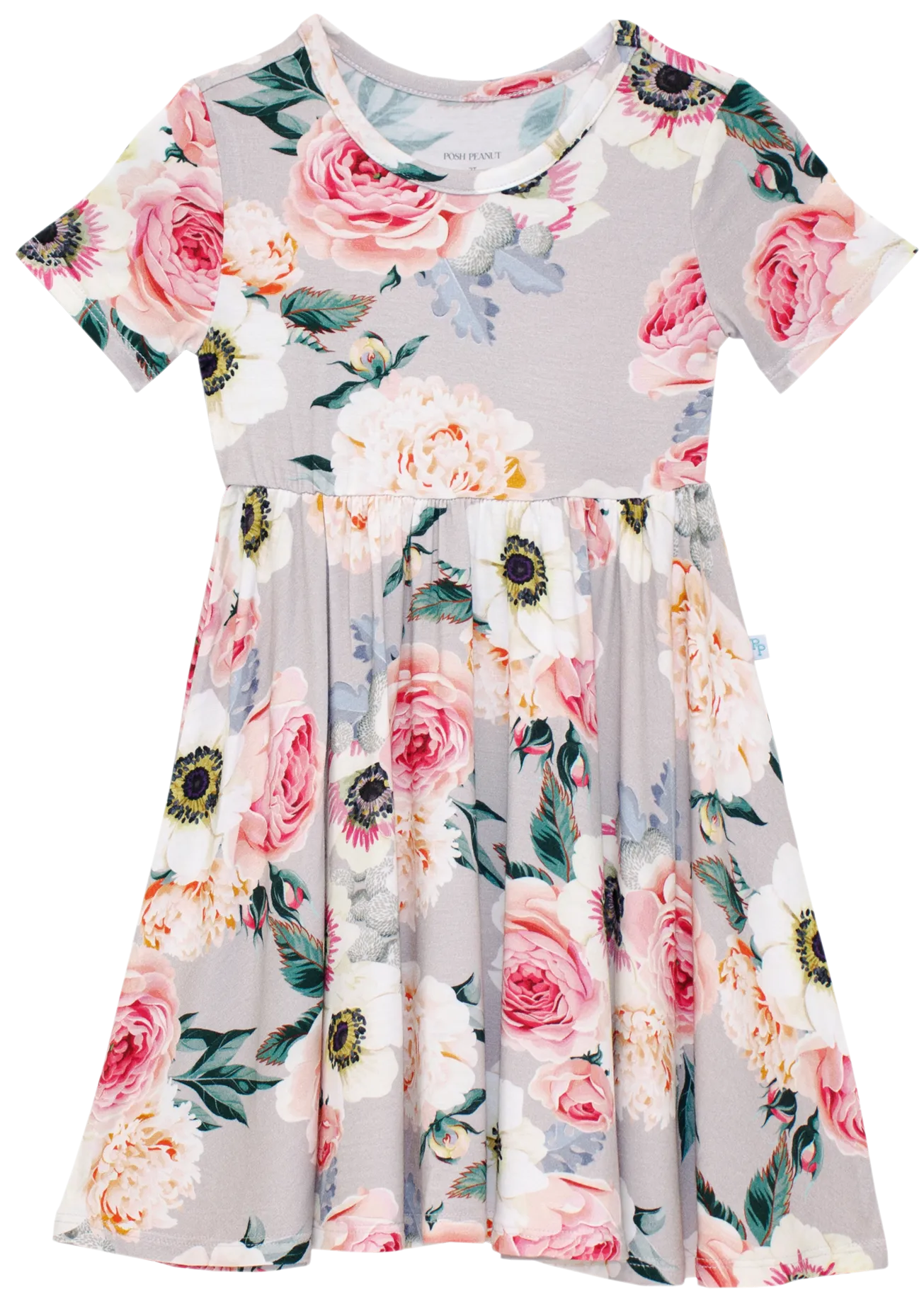 Posh Peanut French Gray S/S Ruffled Capsleeve Twirl Dress