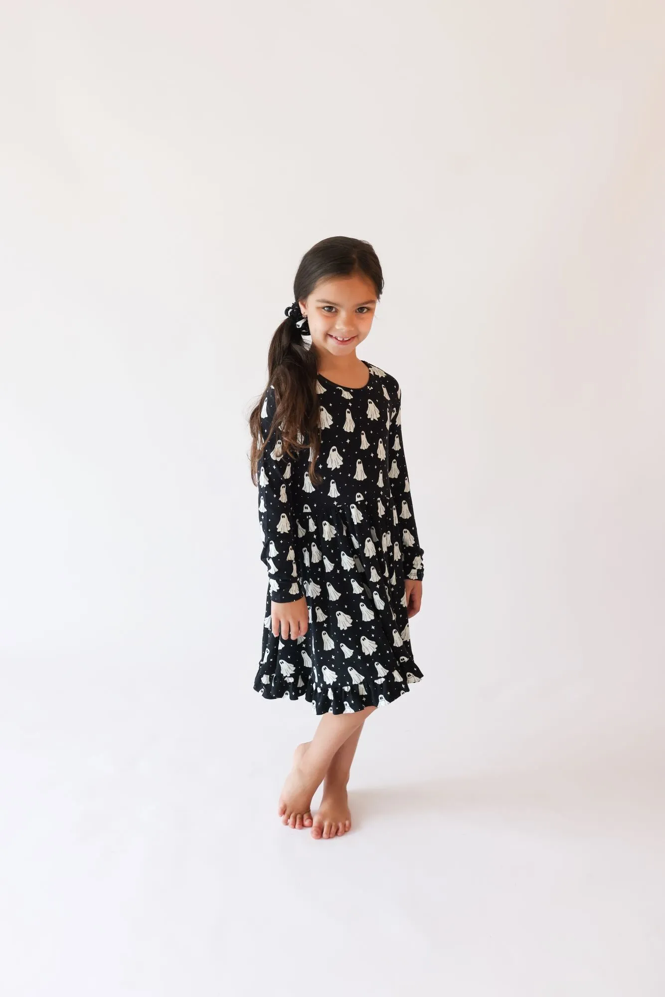 Posh Peanut Ghostly Long Sleeve Ruffled Twirl Dress