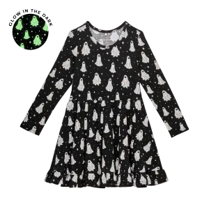 Posh Peanut Ghostly Long Sleeve Ruffled Twirl Dress