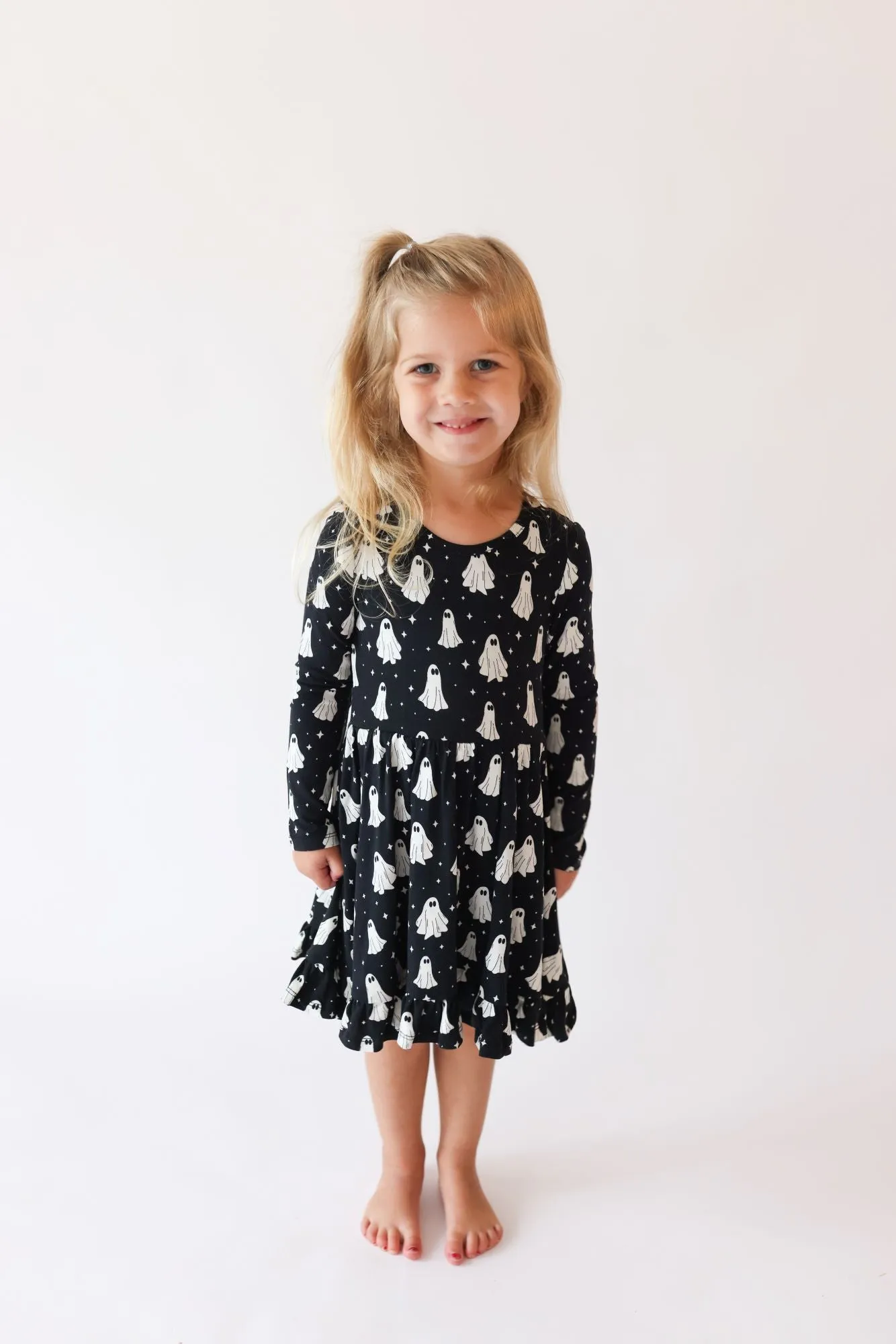 Posh Peanut Ghostly Long Sleeve Ruffled Twirl Dress