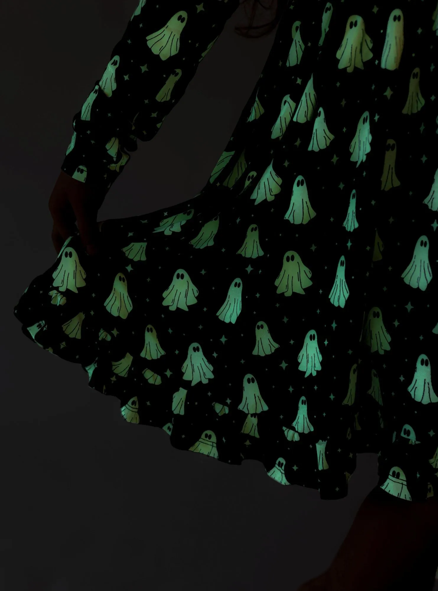 Posh Peanut Ghostly Long Sleeve Ruffled Twirl Dress