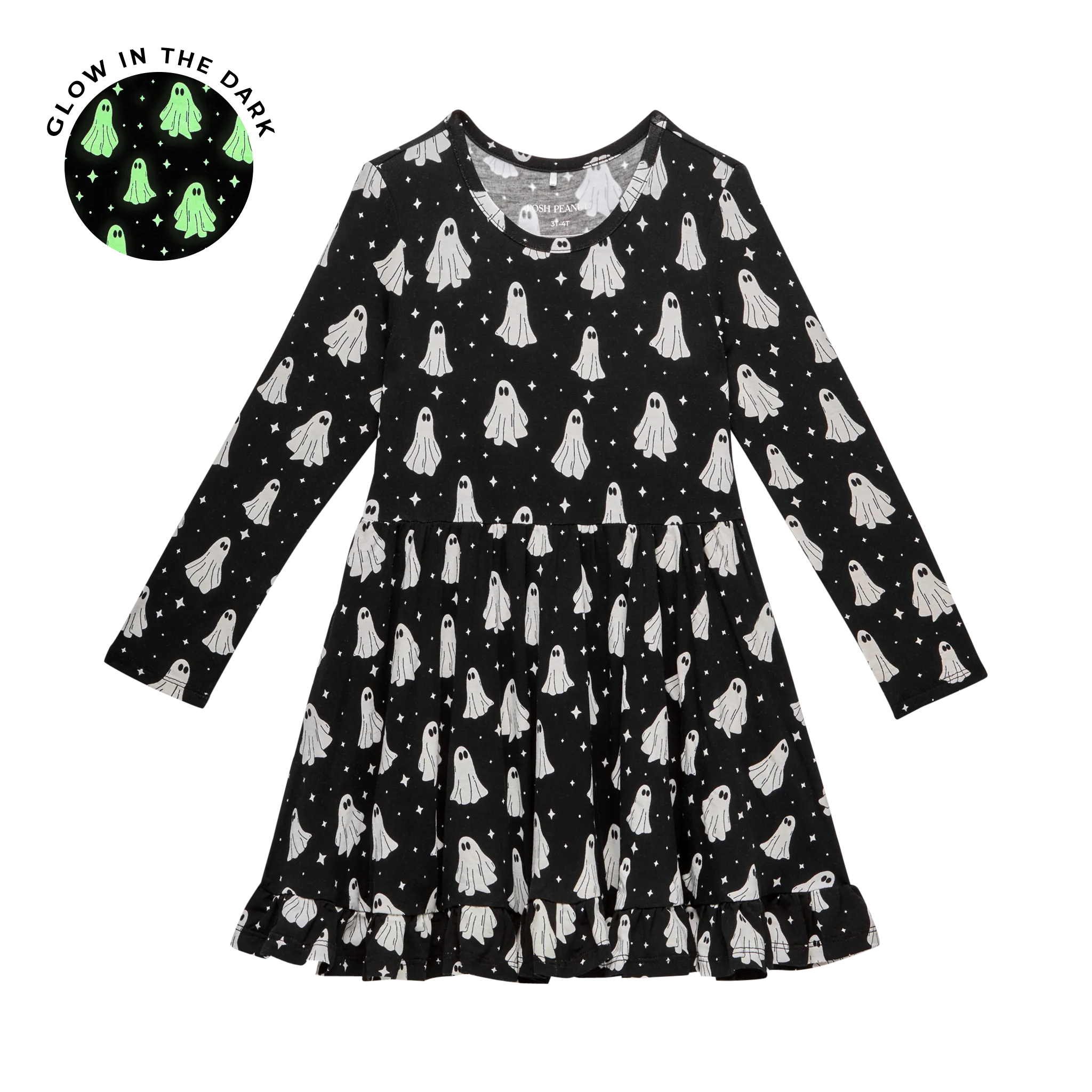 Posh Peanut Ghostly Long Sleeve Ruffled Twirl Dress