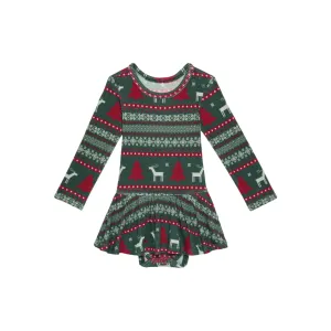 Posh Peanut | Holiday Fair Isle - Long Sleeve Basic Twirl Skirt Bodysuit
