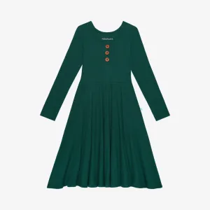 Posh Peanut Hunter Green Waffle L/S Henley Twirl Dress