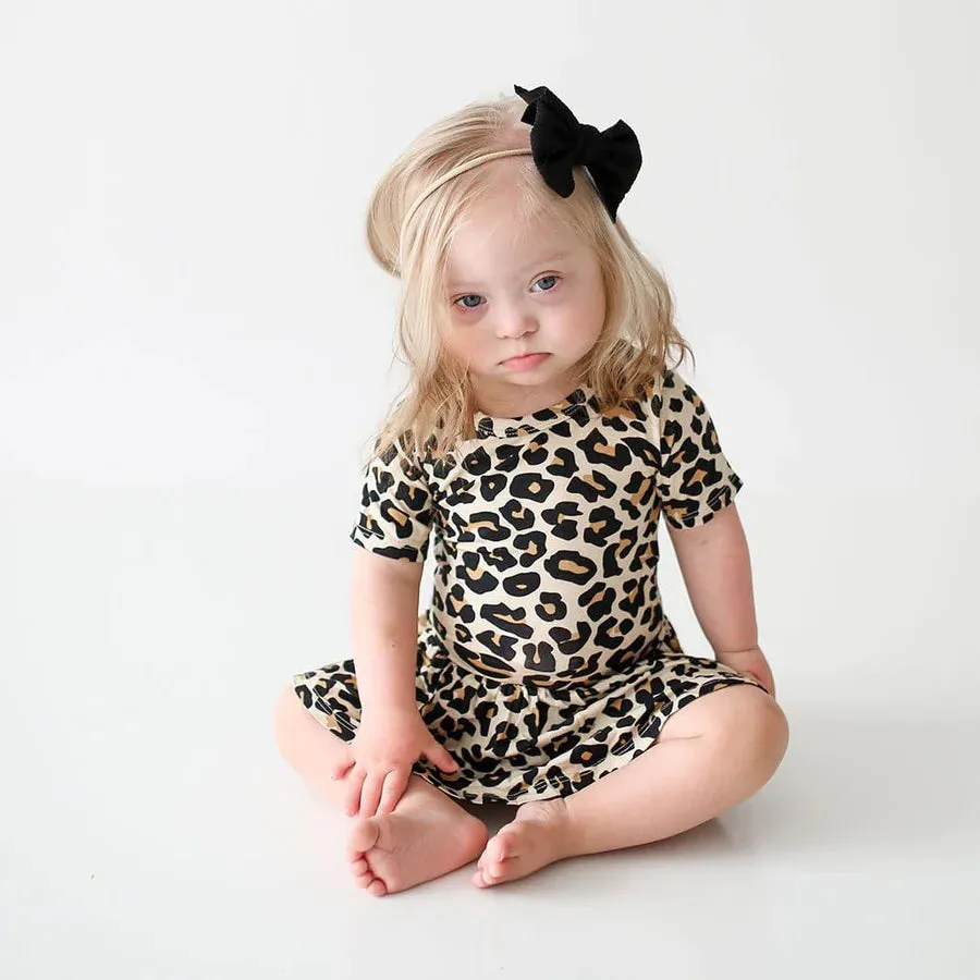 Posh Peanut Lana Leopard Short Sleeve Twirl Skirt Bodysuit