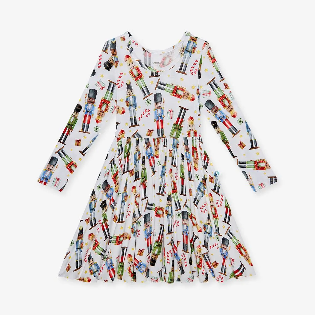 Posh Peanut Nutcracker Long Sleeve Basic Twirl Dress