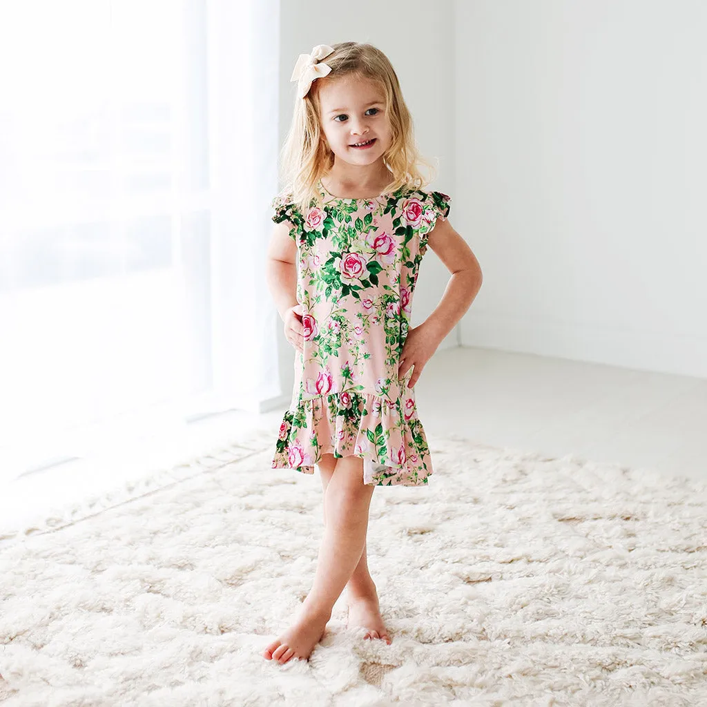 Posh Peanut Renia Basic Ruffled Capsleeve Hi Low Dress