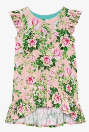 Posh Peanut Renia Basic Ruffled Capsleeve Hi Low Dress