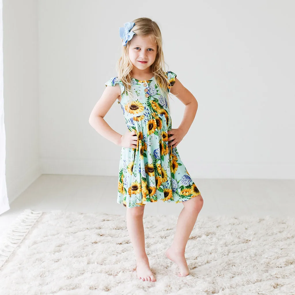 Posh Peanut Sunny Ruffled Capsleeve Henley Twirl Dress