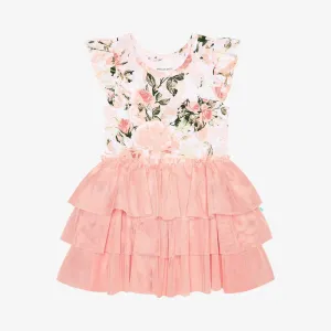 Posh Peanut Vintage Pink Rose Ruffled Cap Sleeve Tulle Dress