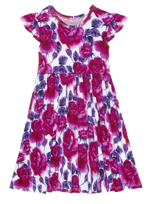 Posh Peanut Violet S/S Ruffled Capsleeve Twirl Dress