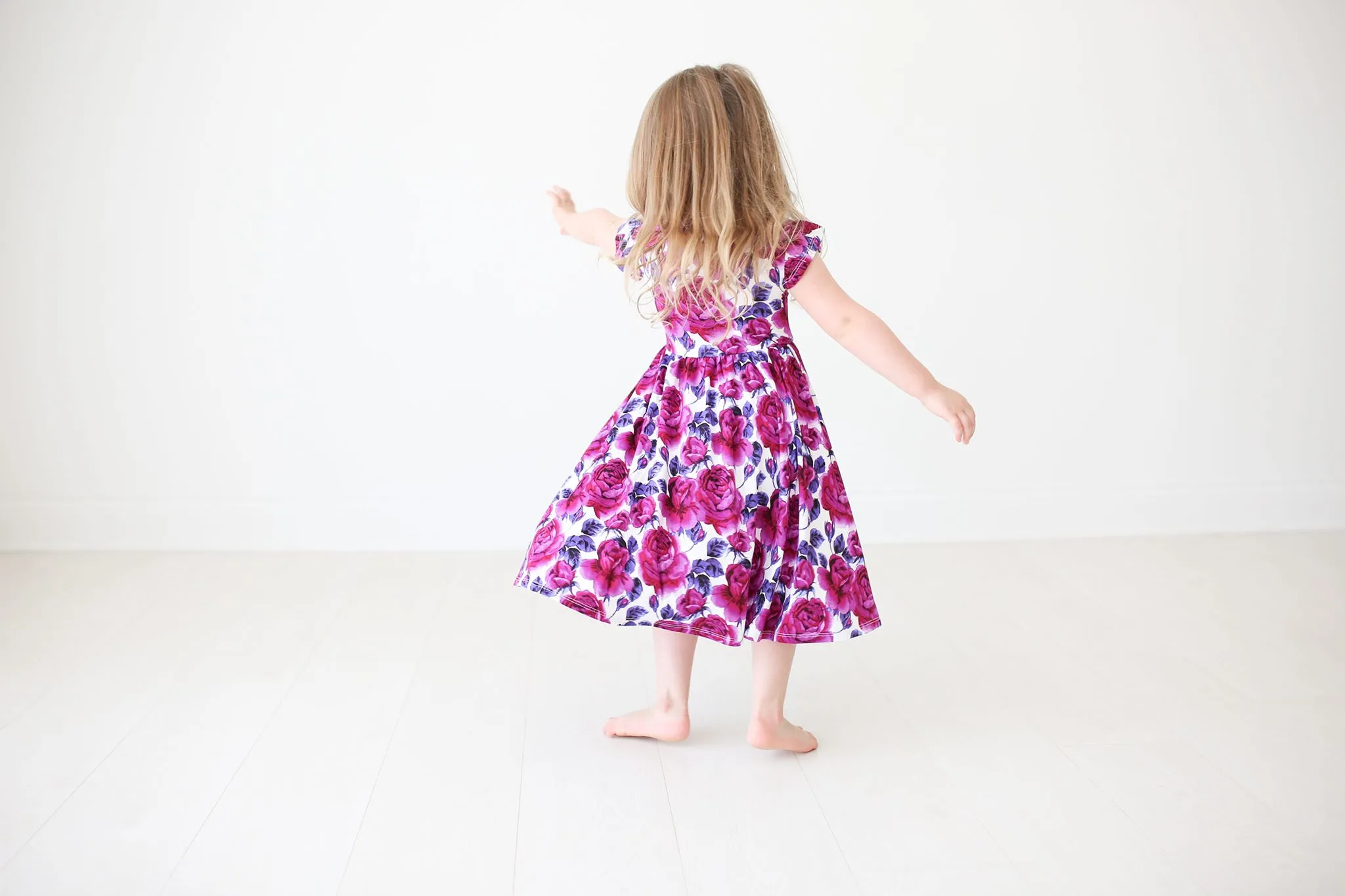 Posh Peanut Violet S/S Ruffled Capsleeve Twirl Dress