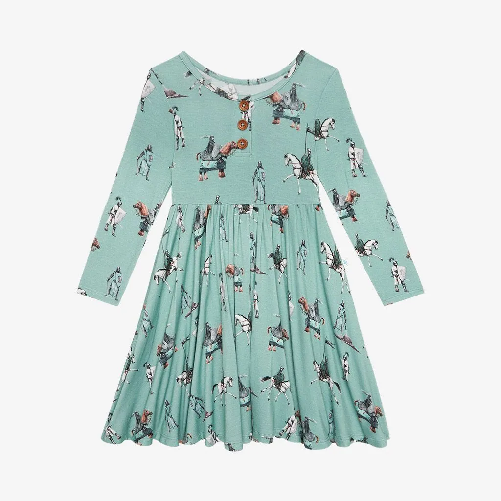 Posh Peanut Wallace Long Sleeve Henley Twirl Dress