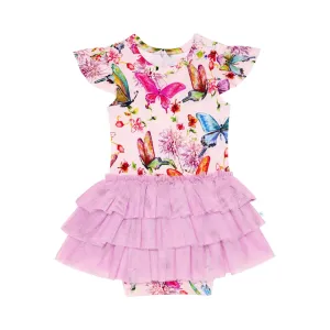 Posh Peanut- Watercolor Butterfly Ruffled Cap Sleeve Tulle Skirt Bodysuit