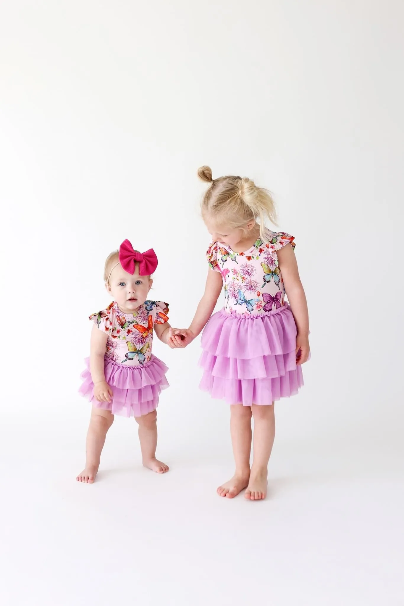 Posh Peanut- Watercolor Butterfly Ruffled Cap Sleeve Tulle Skirt Bodysuit