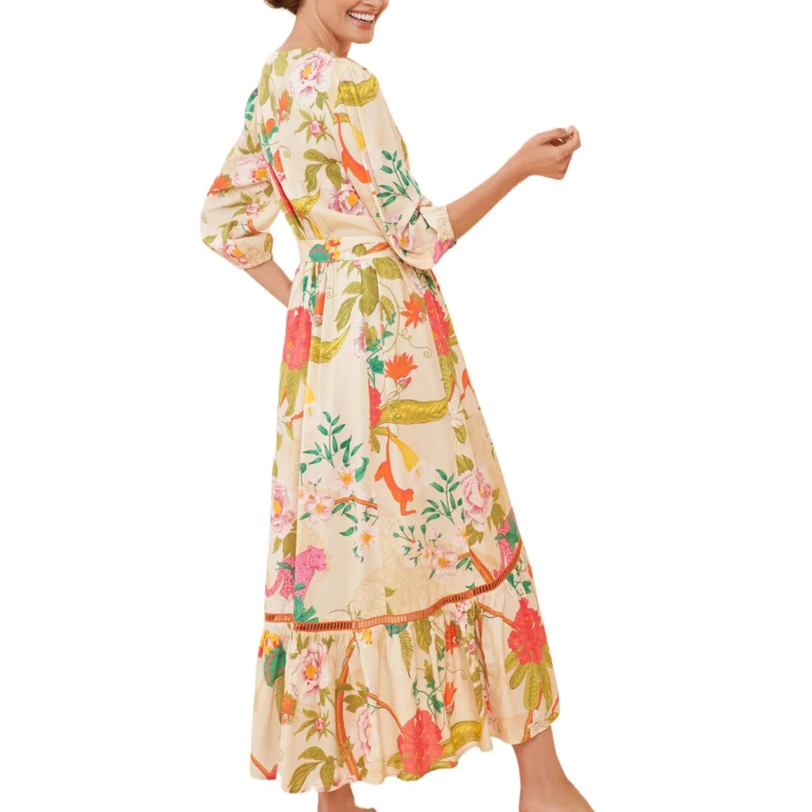 Powder Cream Floral Wrap Dress