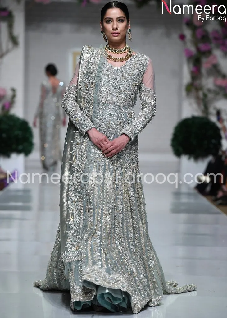 Premium Embroidered Silver Grey Bridal Dresses #BN129