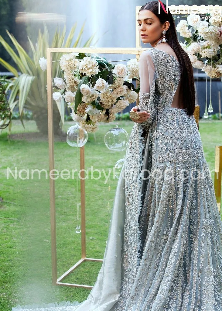 Premium Embroidered Silver Grey Bridal Dresses #BN129