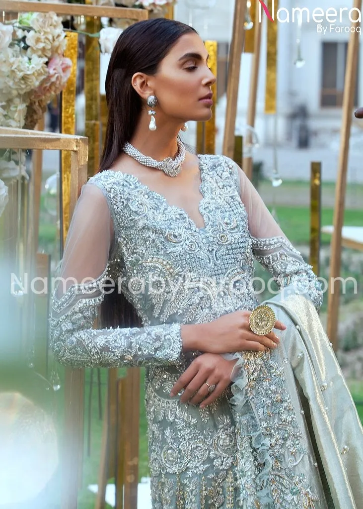 Premium Embroidered Silver Grey Bridal Dresses #BN129