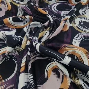 Printed Milano Satin  Fabric Black/Plum/Orange 150 cm
