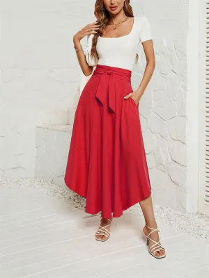 Pure Color Back Zipper Lace Up Women's Skirt