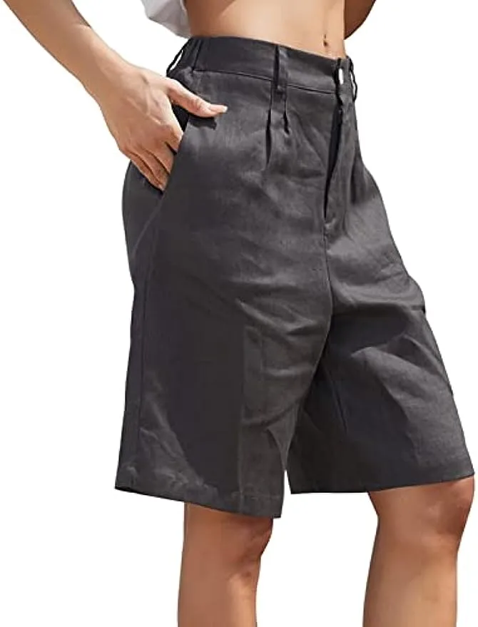Pure Linen High Waisted Bermuda Shorts