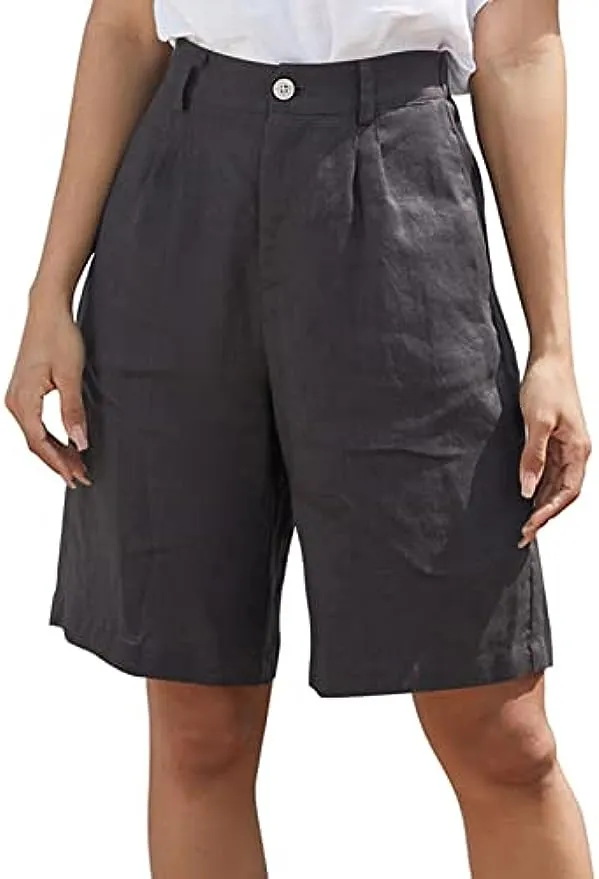 Pure Linen High Waisted Bermuda Shorts