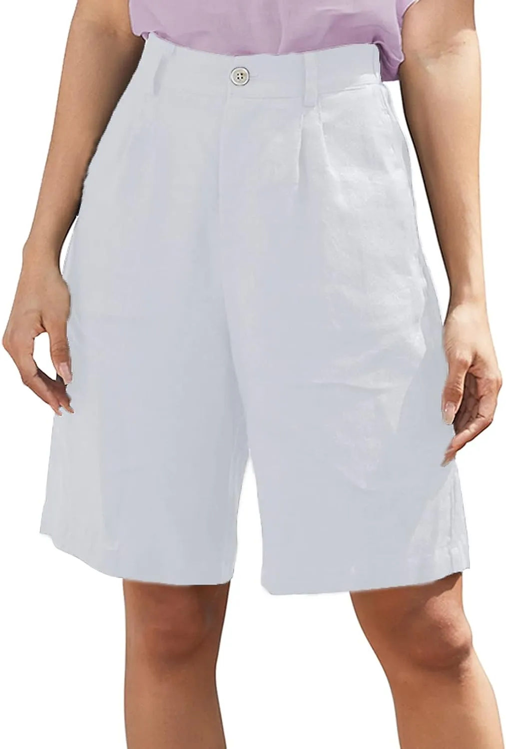Pure Linen High Waisted Bermuda Shorts