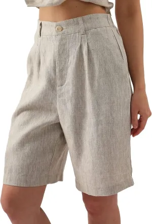 Pure Linen High Waisted Bermuda Shorts