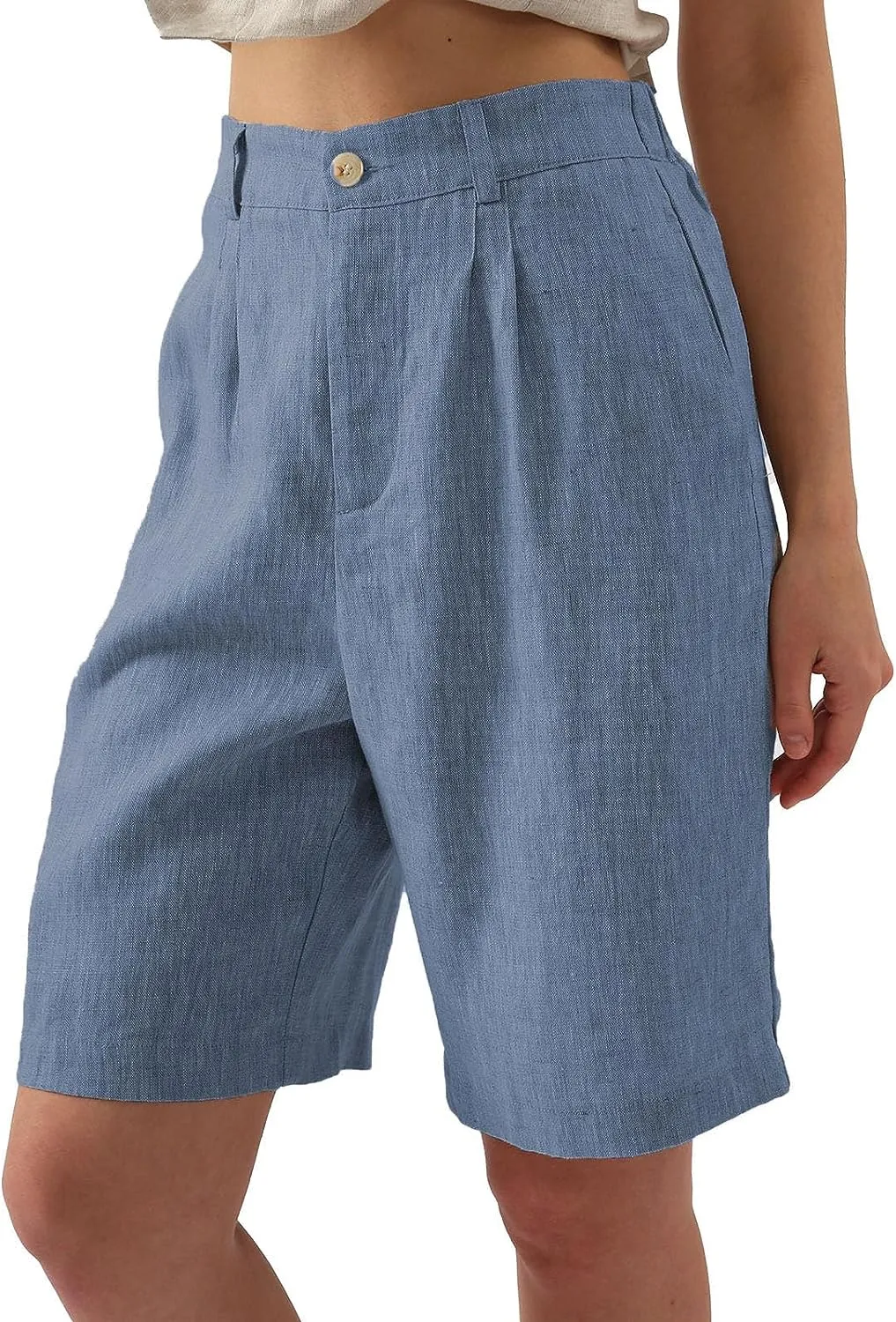 Pure Linen High Waisted Bermuda Shorts
