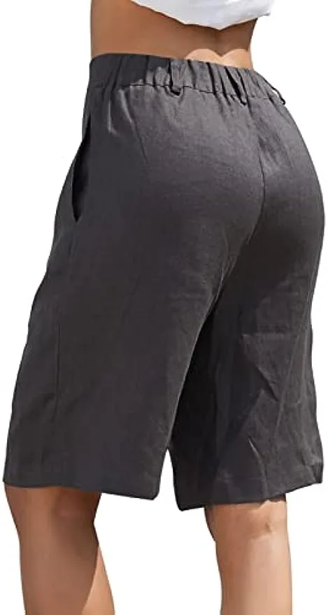 Pure Linen High Waisted Bermuda Shorts