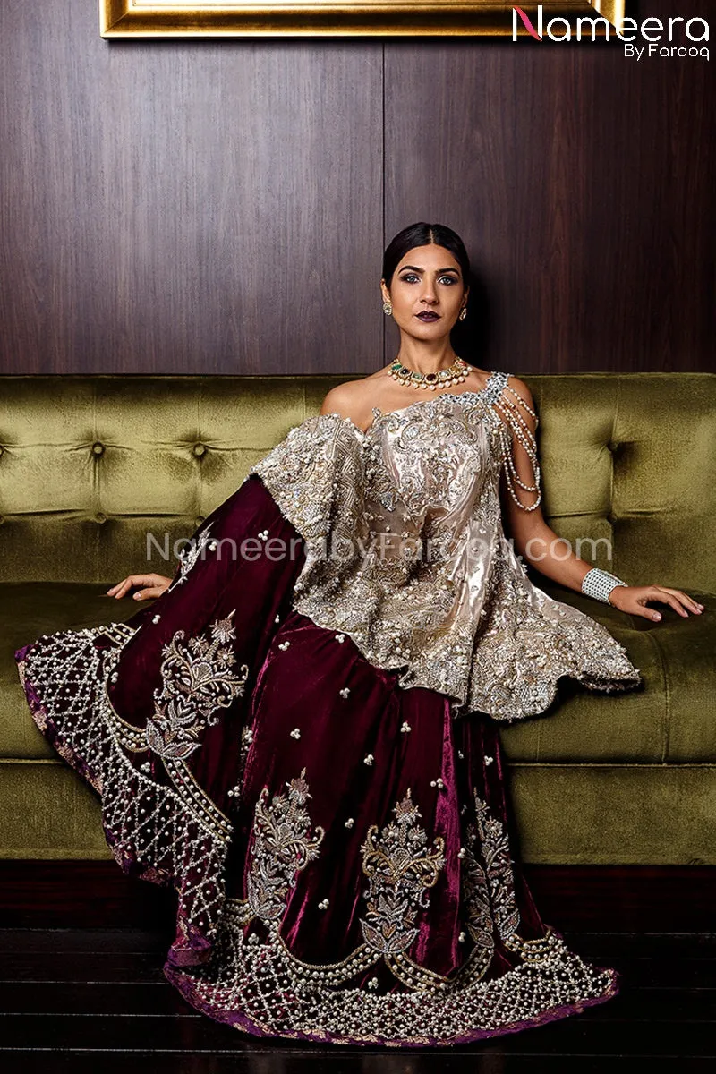 Purple Velvet Lehenga with Golden Tissue Shirt #BS157