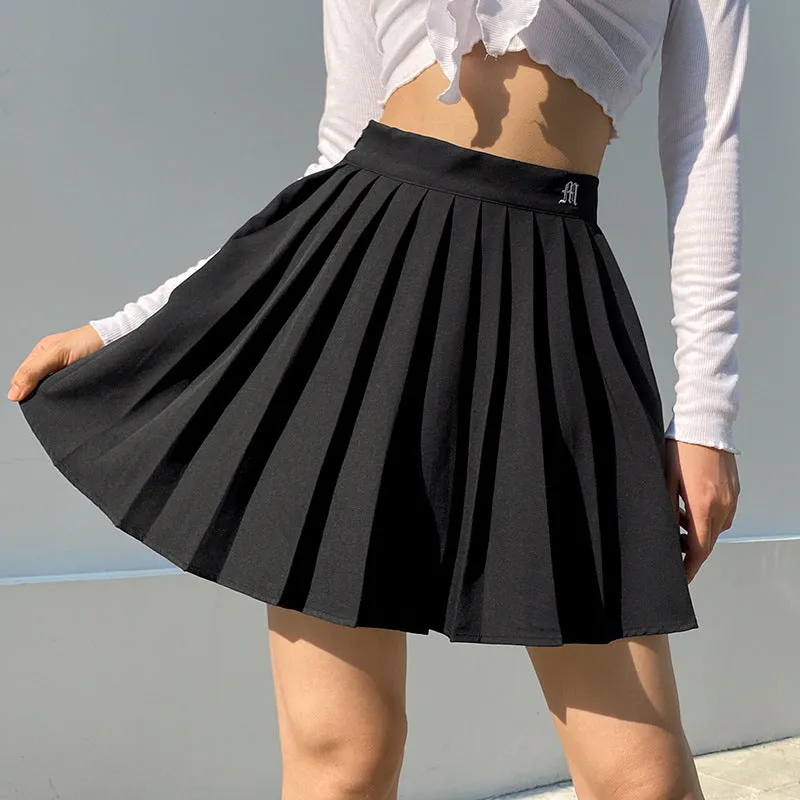 "BLACK WHITE LETTER EMBROIDERED" SKIRT N051304